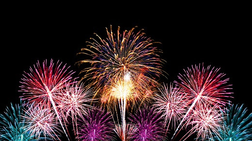Group of colorful fireworks on dark background